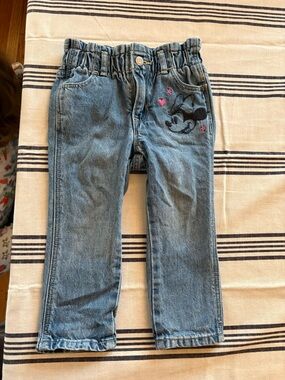 Gap Girls Blue Denim Jeans with Minnie Embroidery and Pink Accents